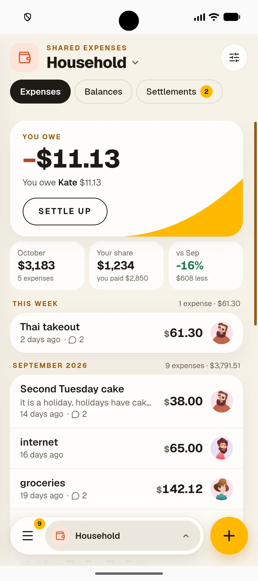 Splitting rent and groceries between housemates in Nook's Shared Expenses