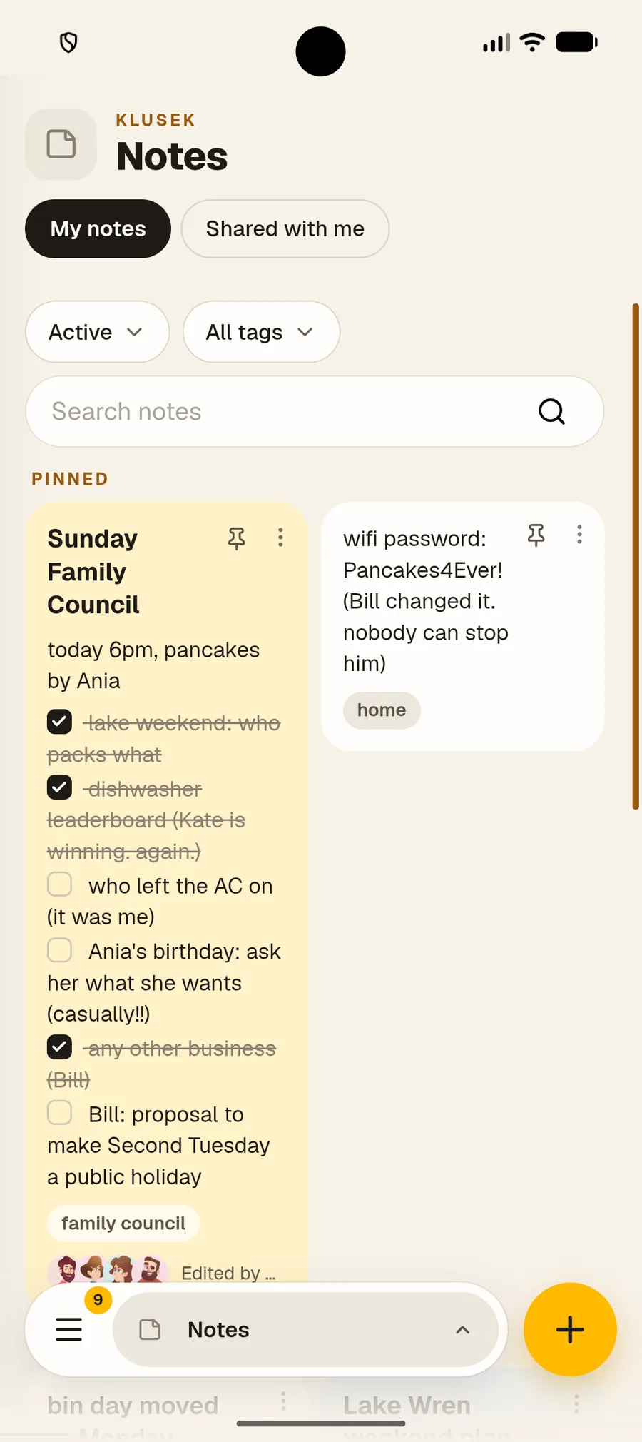 Colourful notes and checklists in Nook Notes