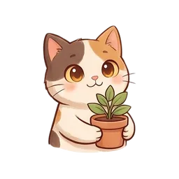 Nook the cat sticker: holding plant