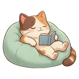 Nook the cat sticker: reading in beanbag
